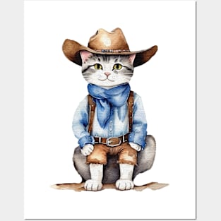 cute street cat wearing a cowboy outfit Posters and Art